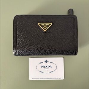 Prada Compact Wallet - Vitello Phenix Leather. Authentication Card included